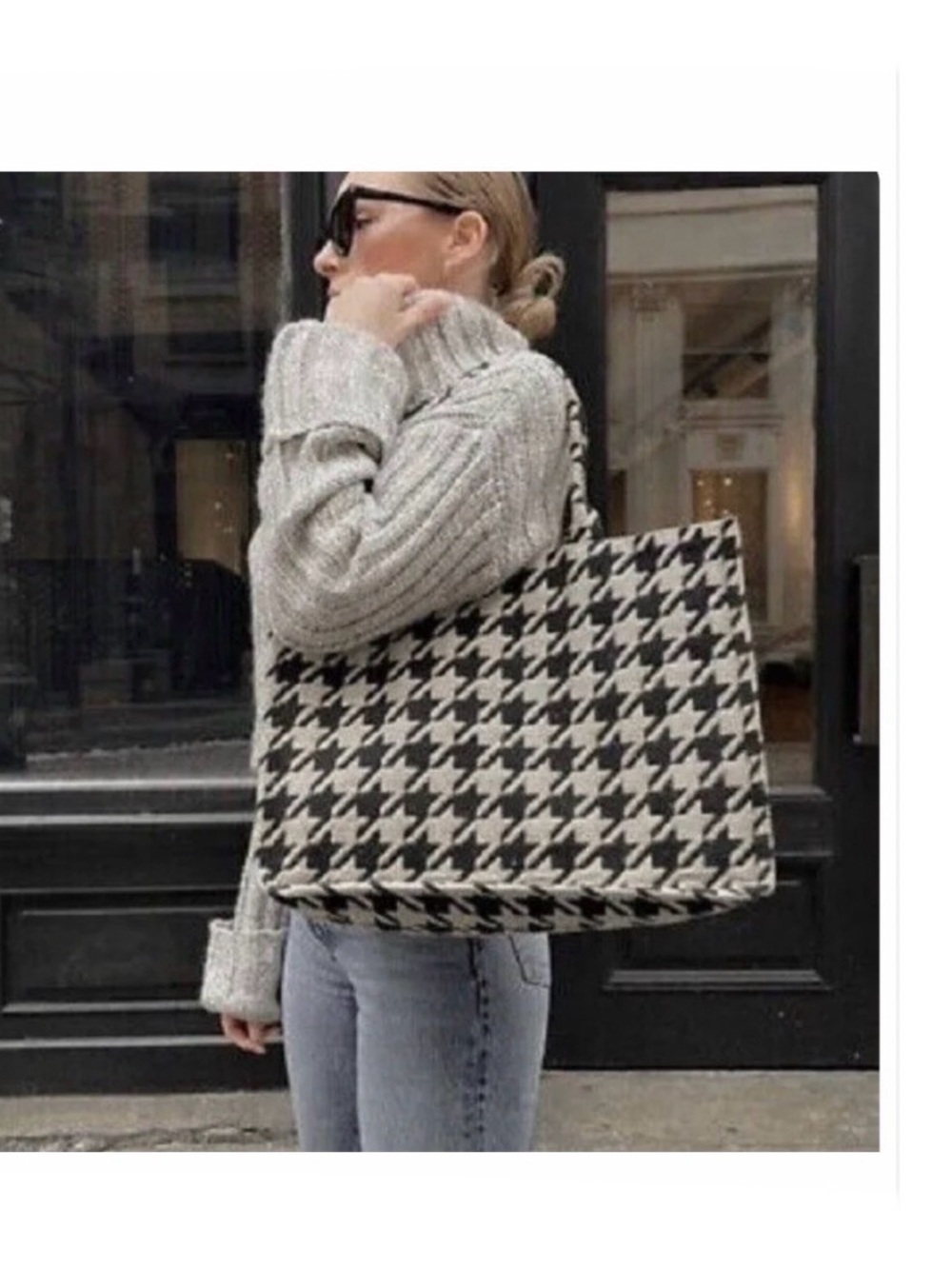H&M • Houndstooth Tote Bag - Black & Tan Checkered Houndstooth • Pre-owned :)